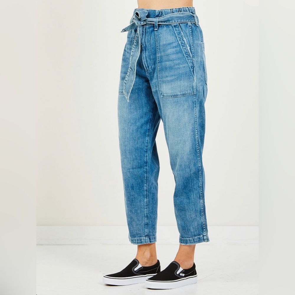 AMO Paper Bag Relaxed Straight Fit Pants in Adored Indigo